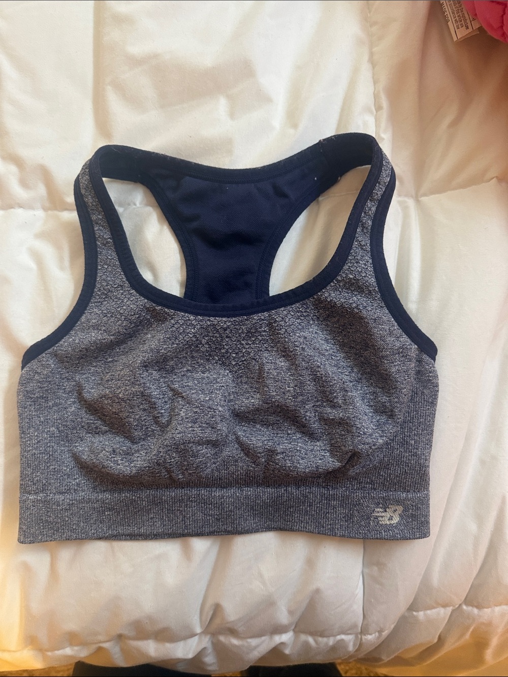New Balance Heather Gray and Navy Seamless Racerback Sports Bra